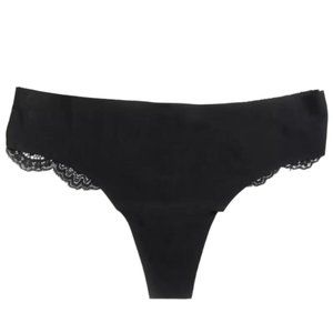FULL TILT Lasercut Lace Back Black Thong, size S